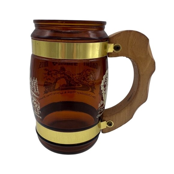 Vintage Siesta Ware Great Smoky Mountains Amber Barrel Mug With Wood Handle 5" - Picture 3 of 6
